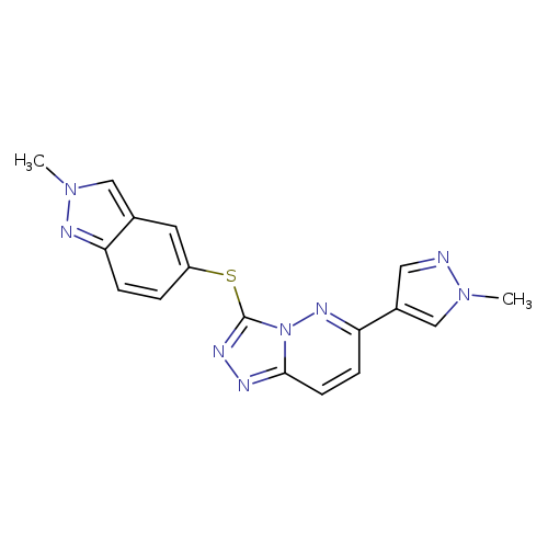 Cn1ncc(c1)c1ccc2n(n1)c(nn2)Sc1ccc2c(c1)cn(n2)C