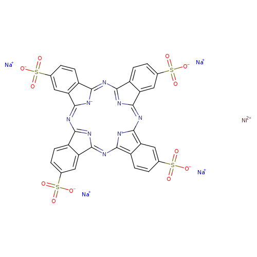 [O-]S(=O)(=O)c1ccc2c(c1)C1=Nc3[n-]c(c4c3ccc(c4)S(=O)(=O)[O-])N=C3N=C(N=c4[n-]c(=NC2=N1)c1cc(ccc41)S(=O)(=O)[O-])c1c3cc(cc1)S(=O)(=O)[O-].[Na+].[Na+].[Na+].[Na+].[Ni+2]