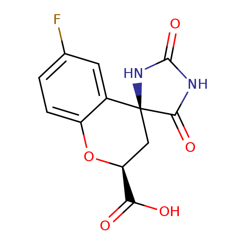 O=C1NC(=O)[C@]2(N1)C[C@H](Oc1c2cc(F)cc1)C(=O)O