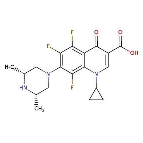 C[C@@H]1N[C@H](C)CN(C1)c1c(F)c(F)c2c(c1F)n(cc(c2=O)C(=O)O)C1CC1