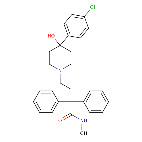 CNC(=O)C(c1ccccc1)(c1ccccc1)CCN1CCC(CC1)(O)c1ccc(cc1)Cl