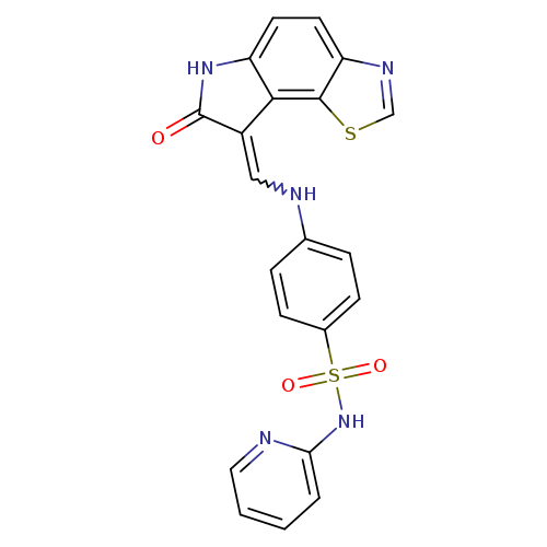 O=C1Nc2c(C1=CNc1ccc(cc1)S(=O)(=O)Nc1ccccn1)c1scnc1cc2