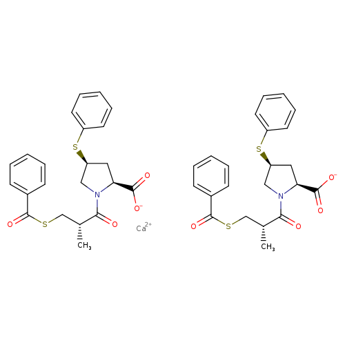 O=C(N1C[C@H](C[C@H]1C(=O)[O-])Sc1ccccc1)[C@@H](CSC(=O)c1ccccc1)C.O=C(N1C[C@H](C[C@H]1C(=O)[O-])Sc1ccccc1)[C@@H](CSC(=O)c1ccccc1)C.[Ca+2]