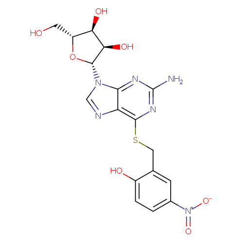 OC[C@H]1O[C@H]([C@@H]([C@@H]1O)O)n1cnc2c1nc(N)nc2SCc1cc(ccc1O)[N+](=O)[O-]