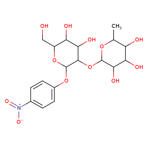 OCC1OC(Oc2ccc(cc2)[N+](=O)[O-])C(C(C1O)O)OC1OC(C)C(C(C1O)O)O