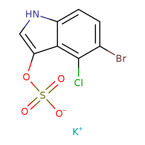 Clc1c(Br)ccc2c1c(c[nH]2)OS(=O)(=O)[O-].[K+]