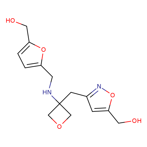 OCc1onc(c1)CC1(COC1)NCc1ccc(o1)CO