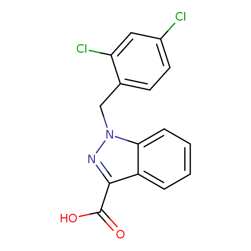 Clc1ccc(c(c1)Cl)Cn1nc(c2c1cccc2)C(=O)O