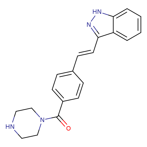 O=C(c1ccc(cc1)/C=C/c1n[nH]c2c1cccc2)N1CCNCC1