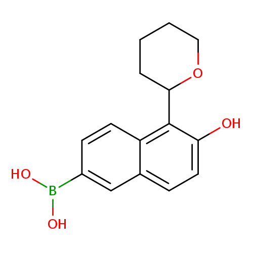 Oc1ccc2c(c1C1CCCCO1)ccc(c2)B(O)O