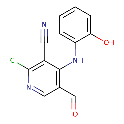 O=Cc1cnc(c(c1Nc1ccccc1O)C#N)Cl