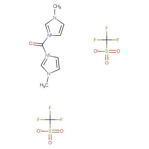[O-]S(=O)(=O)C(F)(F)F.[O-]S(=O)(=O)C(F)(F)F.Cn1cc[n+](c1)C(=O)[n+]1ccn(c1)C