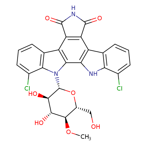 CO[C@@H]1[C@@H](CO)O[C@H]([C@@H]([C@H]1O)O)n1c2c(Cl)cccc2c2c1c1[nH]c3c(c1c1c2c(=O)[nH]c1=O)cccc3Cl