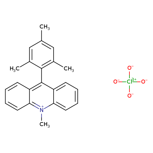 [O-][Cl](=O)(=O)=O.Cc1cc(C)c(c(c1)C)c1c2ccccc2[n+](c2c1cccc2)C
