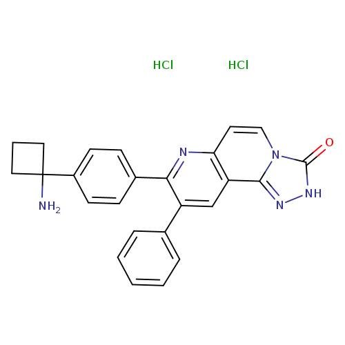 O=c1[nH]nc2n1ccc1c2cc(c(n1)c1ccc(cc1)C1(N)CCC1)c1ccccc1.Cl.Cl