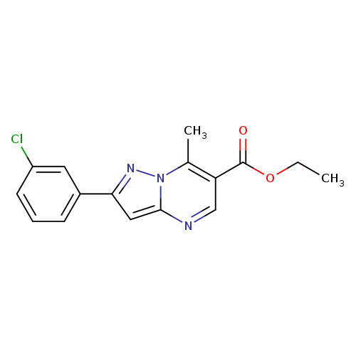 CCOC(=O)c1cnc2n(c1C)nc(c2)c1cccc(c1)Cl