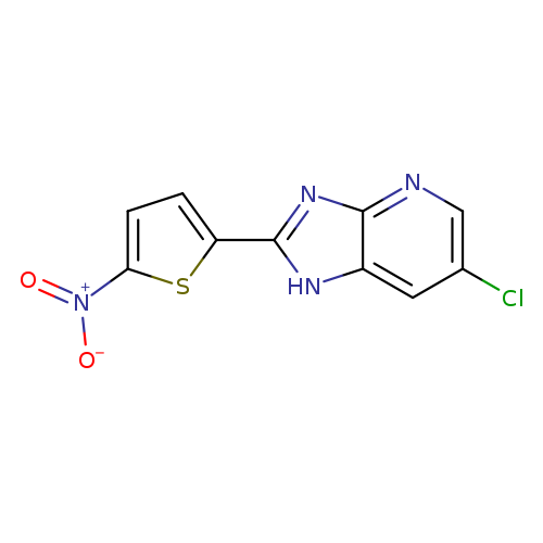 Clc1cnc2c(c1)[nH]c(n2)c1ccc(s1)[N+](=O)[O-]
