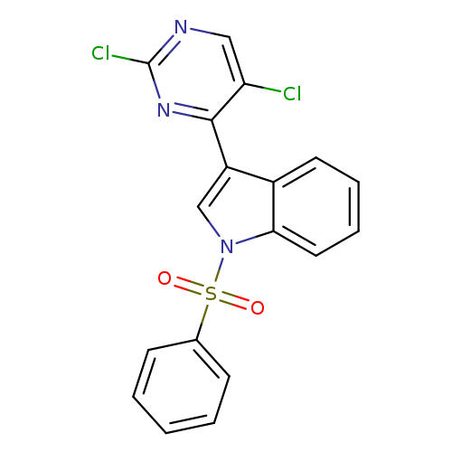 Clc1ncc(c(n1)c1cn(c2c1cccc2)S(=O)(=O)c1ccccc1)Cl