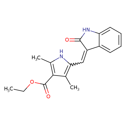 CCOC(=O)c1c(C)[nH]c(c1C)C=C1C(=O)Nc2c1cccc2