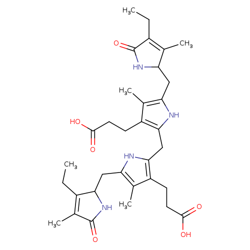 CCC1=C(C)C(NC1=O)Cc1[nH]c(c(c1C)CCC(=O)O)Cc1[nH]c(c(c1CCC(=O)O)C)CC1NC(=O)C(=C1CC)C