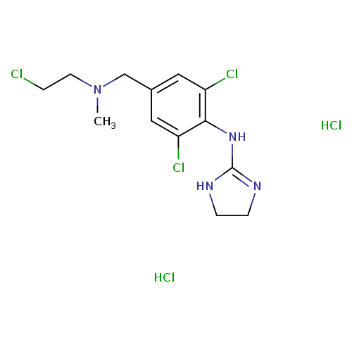 ClCCN(Cc1cc(Cl)c(c(c1)Cl)NC1=NCCN1)C.Cl.Cl