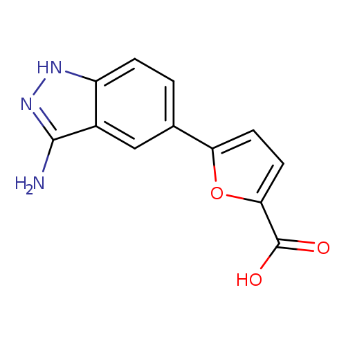OC(=O)c1ccc(o1)c1ccc2c(c1)c(N)n[nH]2
