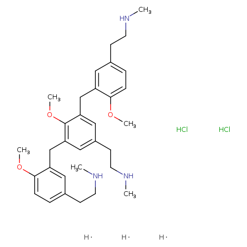 CNCCc1cc(Cc2cc(CCNC)ccc2OC)c(c(c1)Cc1cc(CCNC)ccc1OC)OC.Cl.Cl.[H].[H].[H]