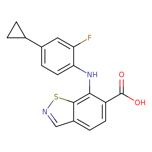 Fc1cc(ccc1Nc1c(ccc2c1snc2)C(=O)O)C1CC1