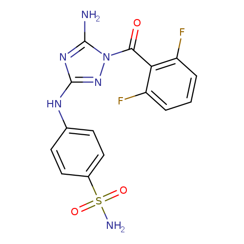 Fc1cccc(c1C(=O)n1nc(nc1N)Nc1ccc(cc1)S(=O)(=O)N)F