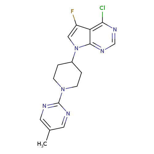 Cc1cnc(nc1)N1CCC(CC1)n1cc(c2c1ncnc2Cl)F