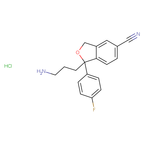 NCCCC1(OCc2c1ccc(c2)C#N)c1ccc(cc1)F.Cl