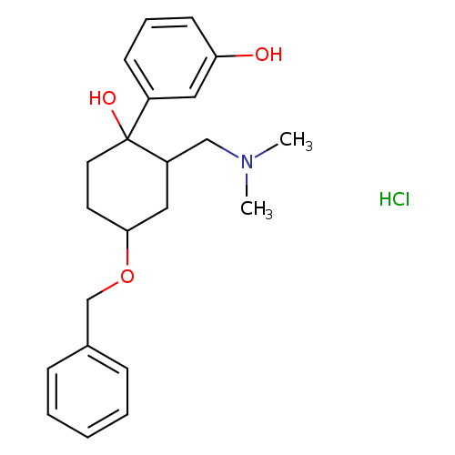 CN(CC1CC(OCc2ccccc2)CCC1(O)c1cccc(c1)O)C.Cl