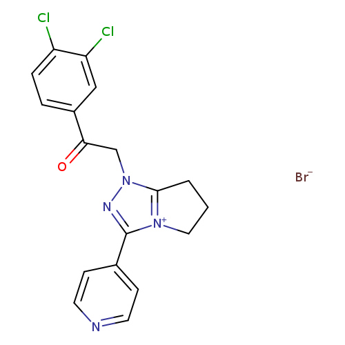 O=C(c1ccc(c(c1)Cl)Cl)Cn1nc([n+]2c1CCC2)c1ccncc1.[Br-]