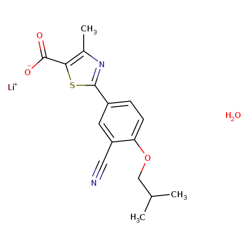 N#Cc1cc(ccc1OCC(C)C)c1nc(c(s1)C(=O)[O-])C.[Li+].O