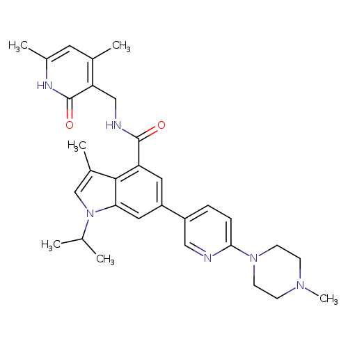 CN1CCN(CC1)c1ccc(cn1)c1cc(C(=O)NCc2c(C)cc([nH]c2=O)C)c2c(c1)n(cc2C)C(C)C