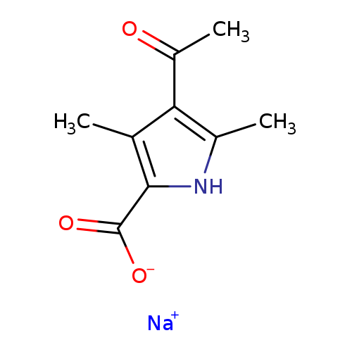 CC(=O)c1c(C)[nH]c(c1C)C(=O)[O-].[Na+]