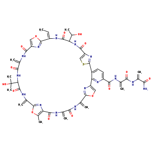 C/C=C1/NC(=O)C(NC(=O)c2csc(n2)c2ccc(nc2c2coc(n2)C(=C)NC(=O)C(=C)NC(=O)c2nc(C(=C)NC(=O)C(NC(=O)C(=C)NC(=O)c3nc1oc3)C(O)(C)C)oc2C)C(=O)NC(=C)C(=O)NC(=C)C(=O)N)C(O)C