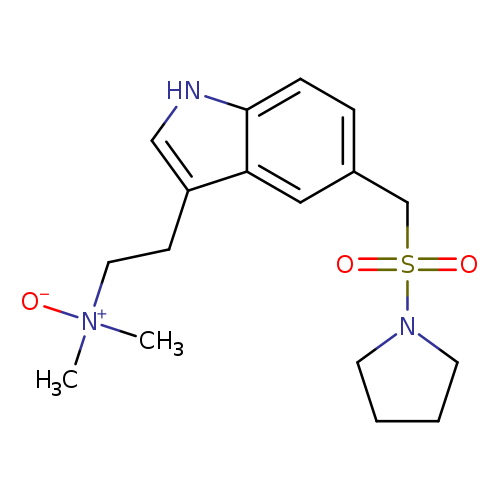 O=S(=O)(N1CCCC1)Cc1ccc2c(c1)c(CC[N+](C)(C)[O-])c[nH]2