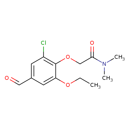 CCOc1cc(C=O)cc(c1OCC(=O)N(C)C)Cl