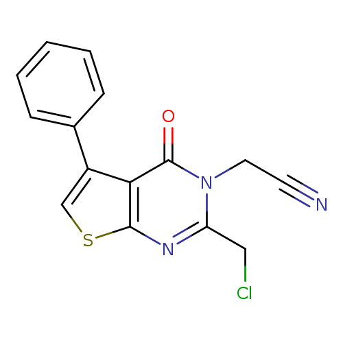 N#CCn1c(CCl)nc2c(c1=O)c(cs2)c1ccccc1