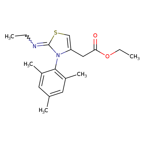 CCOC(=O)Cc1csc(=NCC)n1c1c(C)cc(cc1C)C