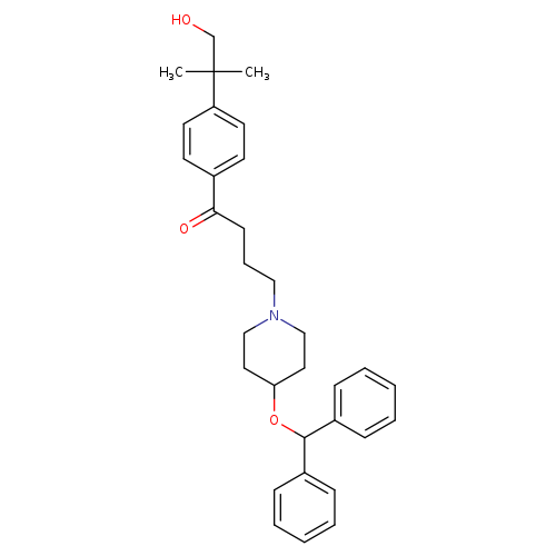 OCC(c1ccc(cc1)C(=O)CCCN1CCC(CC1)OC(c1ccccc1)c1ccccc1)(C)C