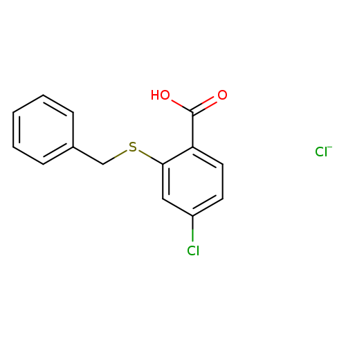 Clc1ccc(c(c1)SCc1ccccc1)C(=O)O.[Cl-]