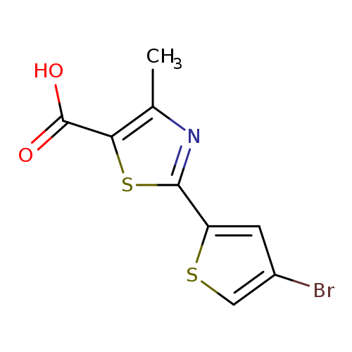 Brc1csc(c1)c1nc(c(s1)C(=O)O)C