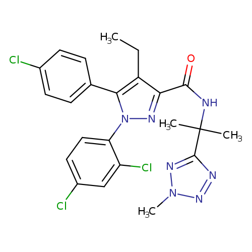 CCc1c(nn(c1c1ccc(cc1)Cl)c1ccc(cc1Cl)Cl)C(=O)NC(c1nnn(n1)C)(C)C