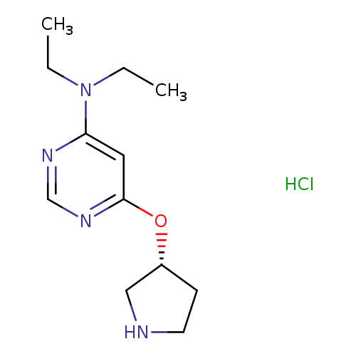 CCN(c1ncnc(c1)O[C@H]1CNCC1)CC.Cl