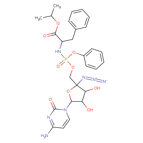 [N-]=[N+]=NC1(COP(=O)(NC(C(=O)OC(C)C)Cc2ccccc2)Oc2ccccc2)OC(C(C1O)O)n1ccc(nc1=O)N