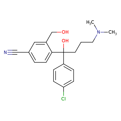 OCc1cc(C#N)ccc1C(c1ccc(cc1)Cl)(CCCN(C)C)O