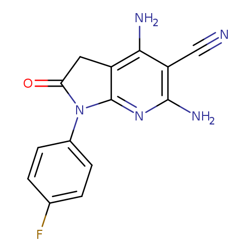 N#Cc1c(N)nc2c(c1N)CC(=O)N2c1ccc(cc1)F