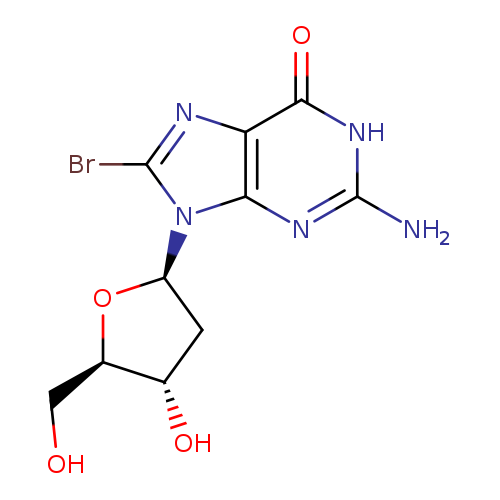 OC[C@H]1O[C@H](C[C@@H]1O)n1c(Br)nc2c1nc(N)[nH]c2=O